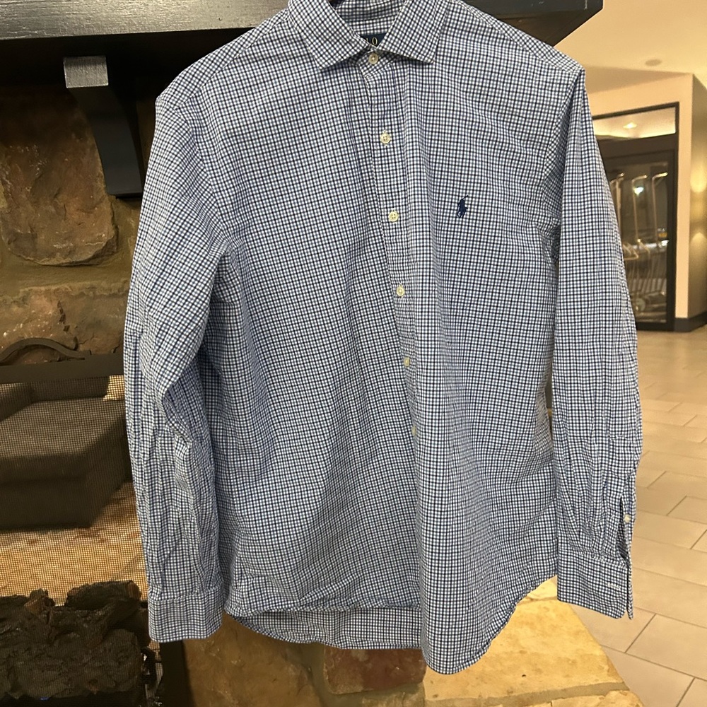 Polo Ralph Lauren Classic Blue Checkered Men's Shirt Large- no flaws seen